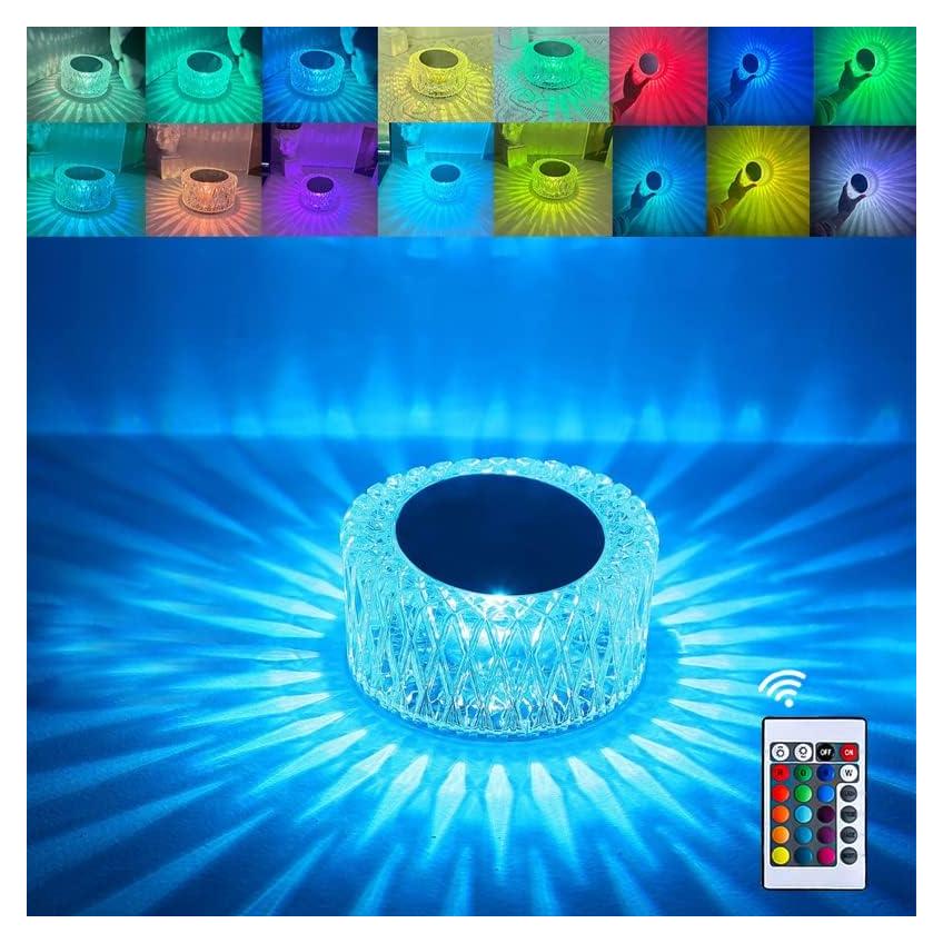 Lámpara de Mesa LED Cristal Recargable 16 Colores 3 Brillos