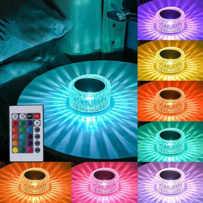 Lámpara de Mesa LED Cristal Recargable 16 Colores 3 Brillos