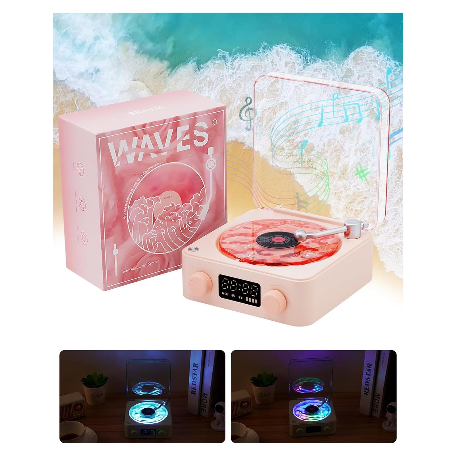 Altavoz Bluetooth Atmosférico Rosa con Luz Nocturna y Sonidos Naturales