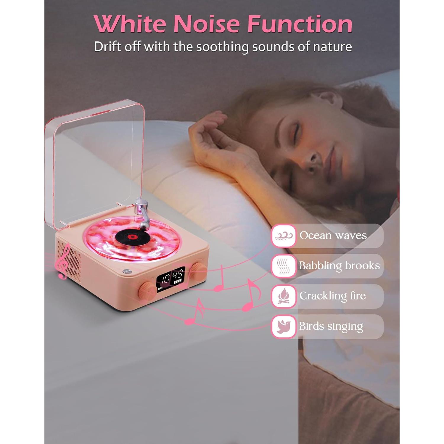 Altavoz Bluetooth Atmosférico Rosa con Luz Nocturna y Sonidos Naturales