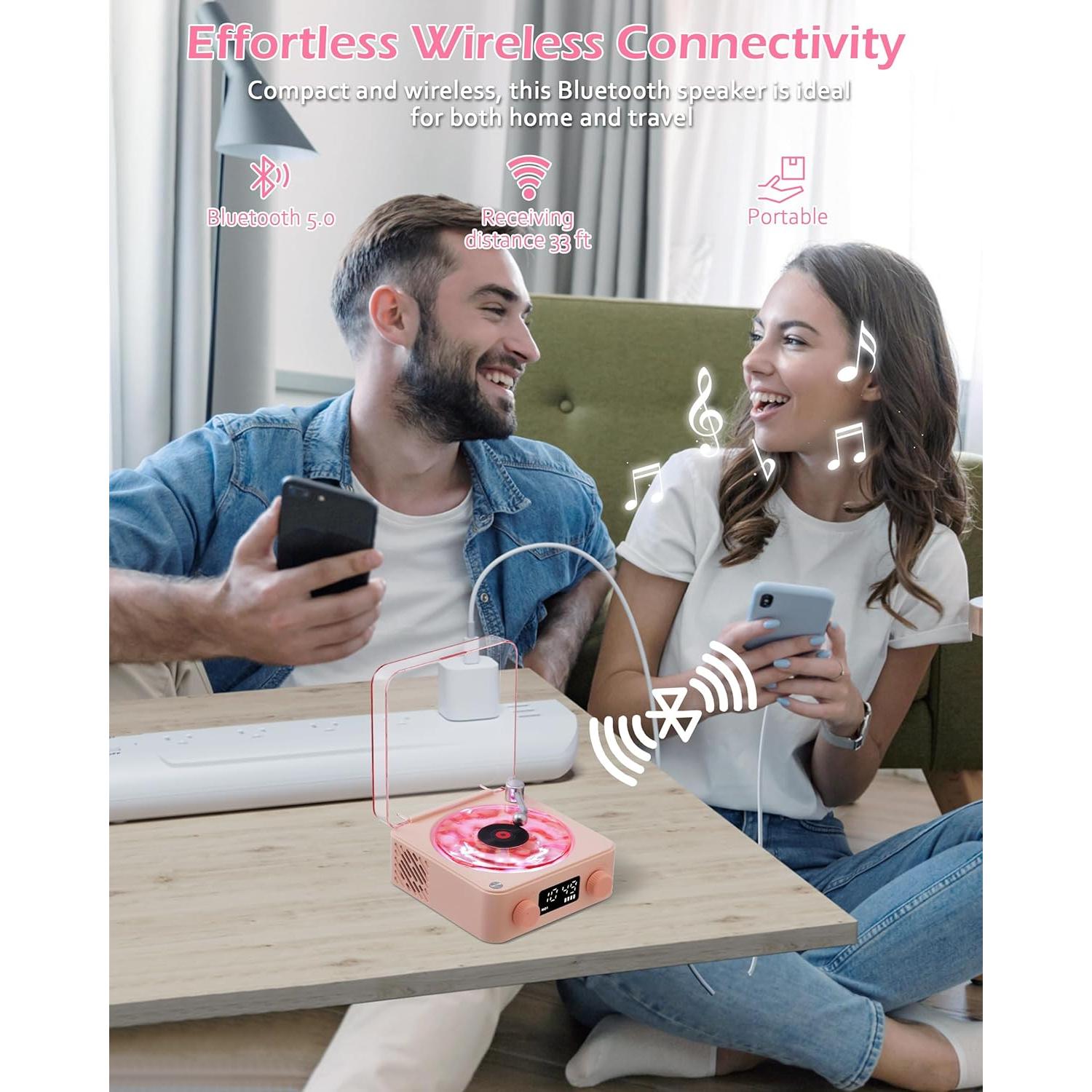 Altavoz Bluetooth Atmosférico Rosa con Luz Nocturna y Sonidos Naturales