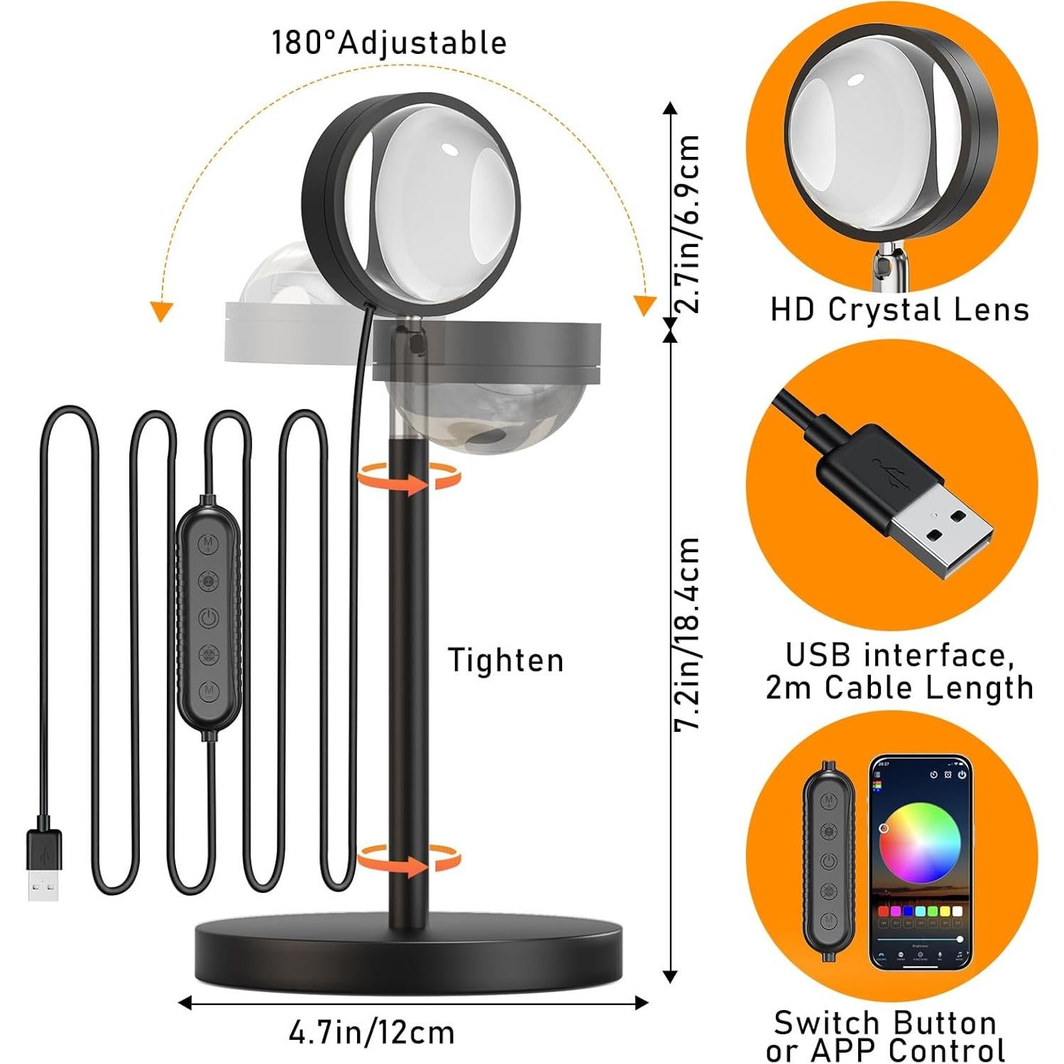 Proyector de Lámpara de Atardecer Madoury Multicolor 10cm