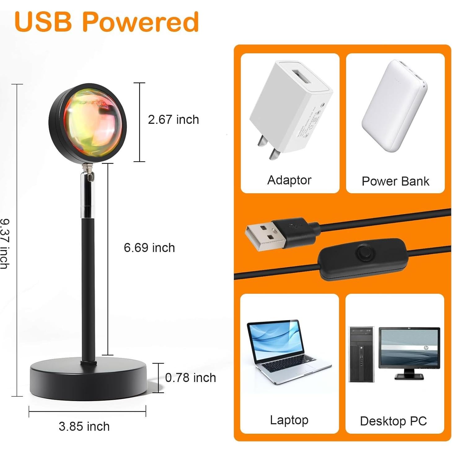 Lámpara Proyector de Luz del Atardecer Comfamoli LED RGB 16 Colores