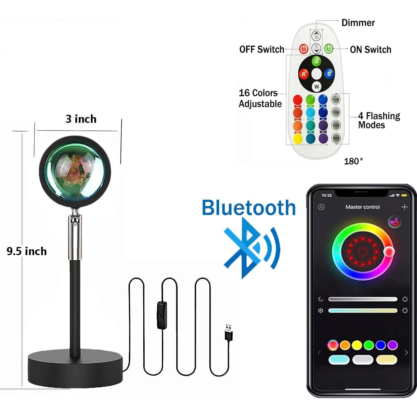 Lámpara Proyector de Atardecer LEKEONE 16 Colores Control APP