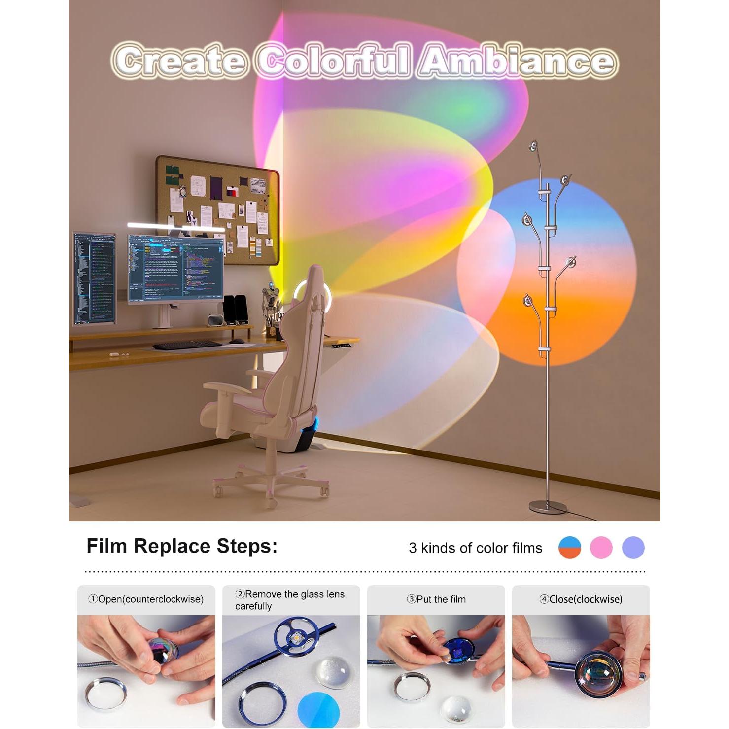 Lámpara de Pie LED TACAHE Halo 185 cm 12W 4000K Cromo