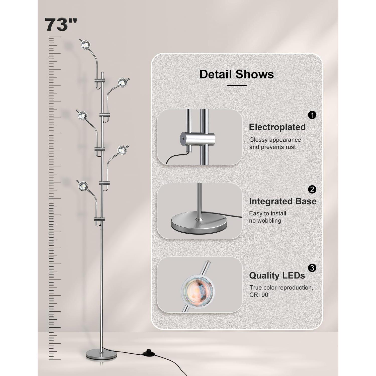 Lámpara de Pie LED TACAHE Halo 185 cm 12W 4000K Cromo