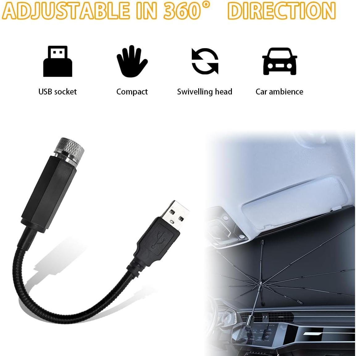 Proyector USB Luz Nocturna Suvnie Verde para Coche Interior