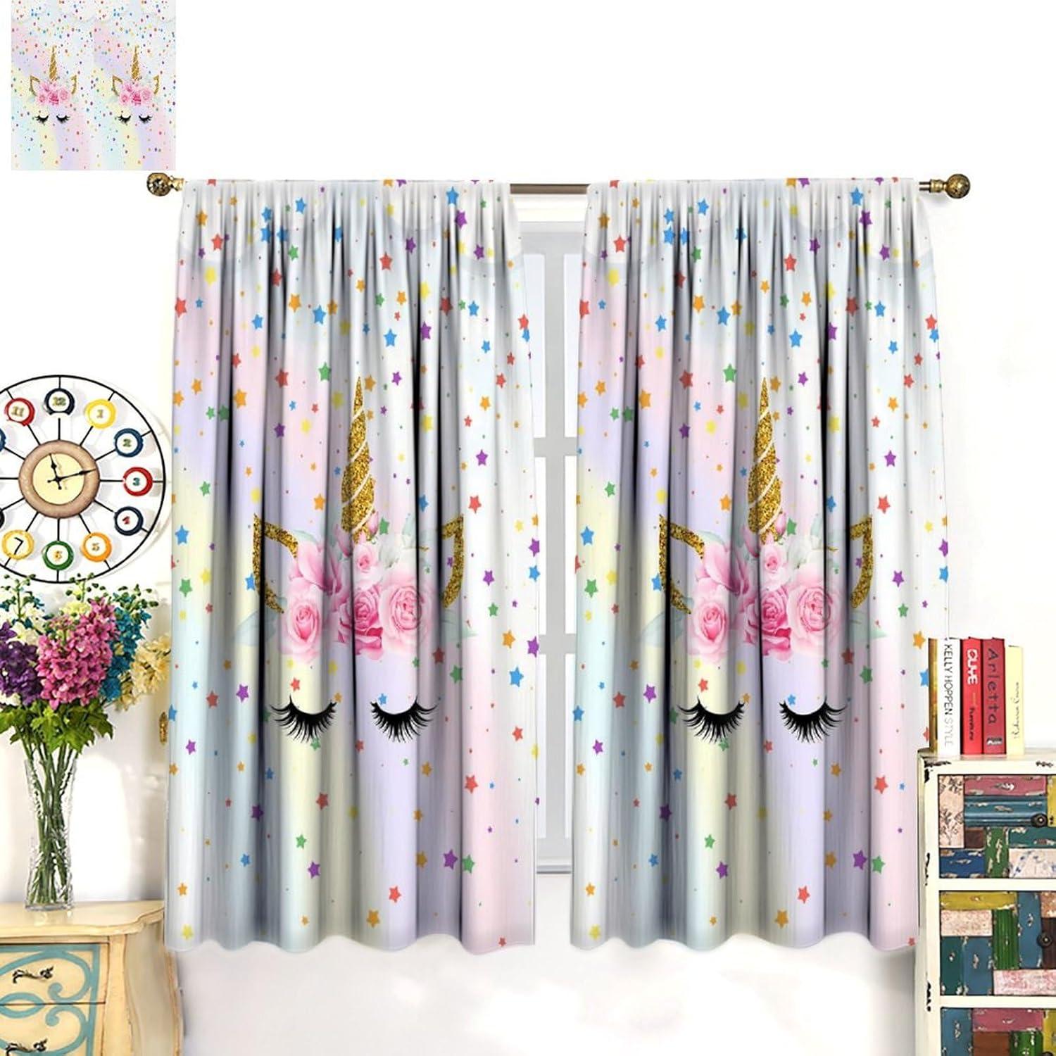 Cortinas Blackout VUMIVI Unicornio Rosa 42x137 cm 2 Paneles