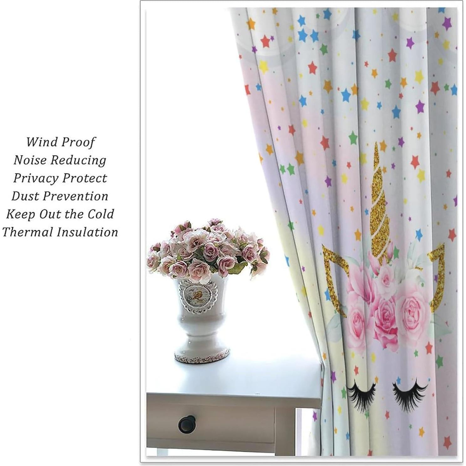 Cortinas Blackout VUMIVI Unicornio Rosa 42x137 cm 2 Paneles