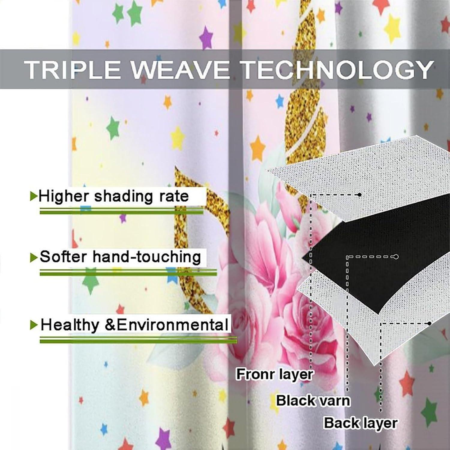 Cortinas Blackout VUMIVI Unicornio Rosa 42x137 cm 2 Paneles