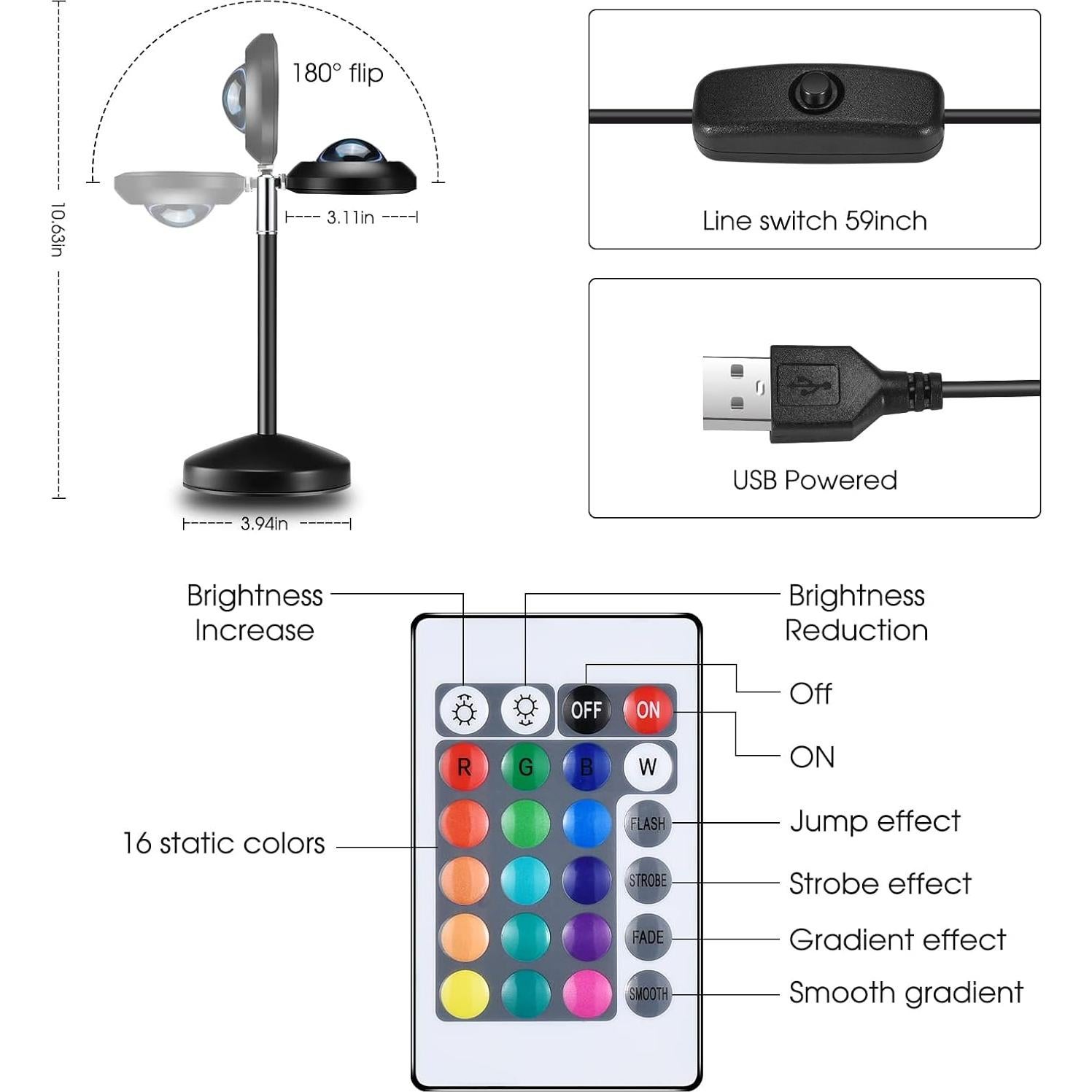 Proyector de Luz de Atardecer AMIAEDU 16 Colores Control Remoto