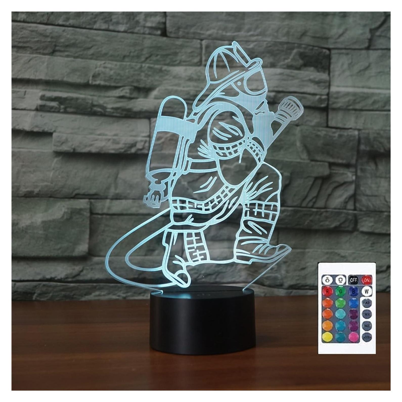 Lámpara de Mesa Táctil 3D Bomberos LED USB 16 Colores