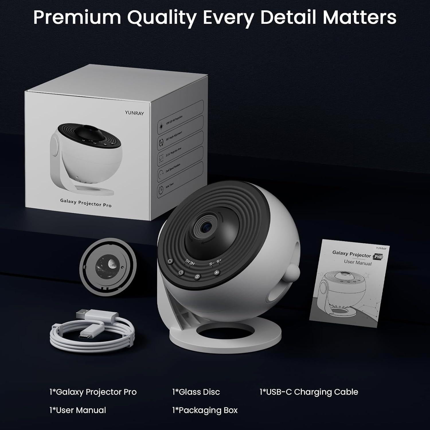 Proyector de Estrellas YUNRAY Galaxy Pro HD con Luz Nocturna