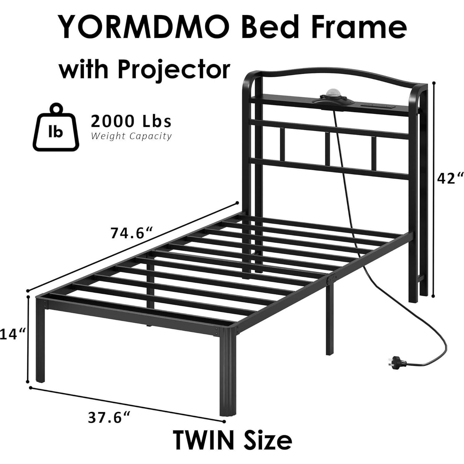 Estructura de Cama Individual YORMDMO 14" con Proyector y Carga