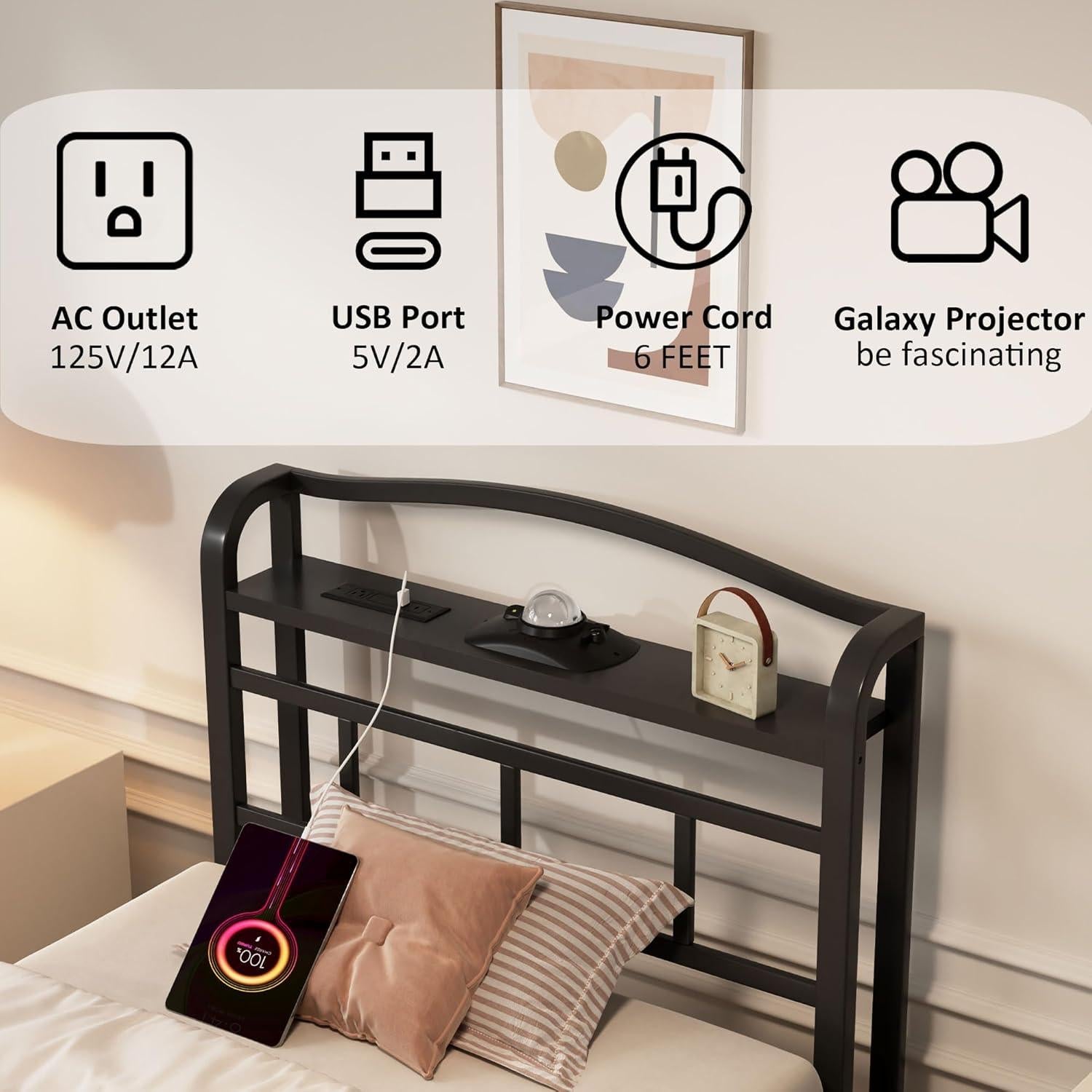 Estructura de Cama Individual YORMDMO 14" con Proyector y Carga