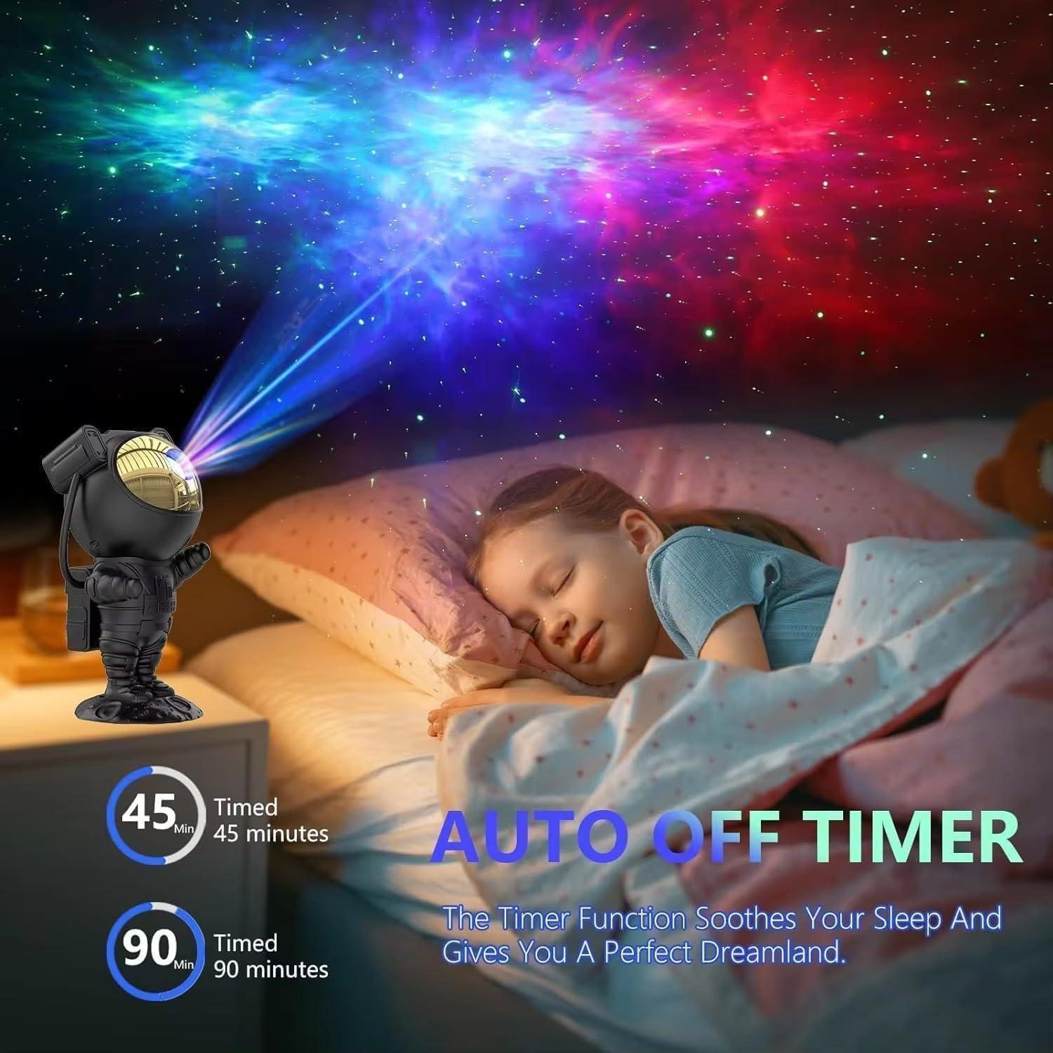 Astronaut Galaxy Projector – 7 Nebula Effects & Twinkling Green Stars, 360° Rotatable Head, Remote & Timer, Space-Themed Night Light for Kids & Adults, Room Decor Gift (Black)