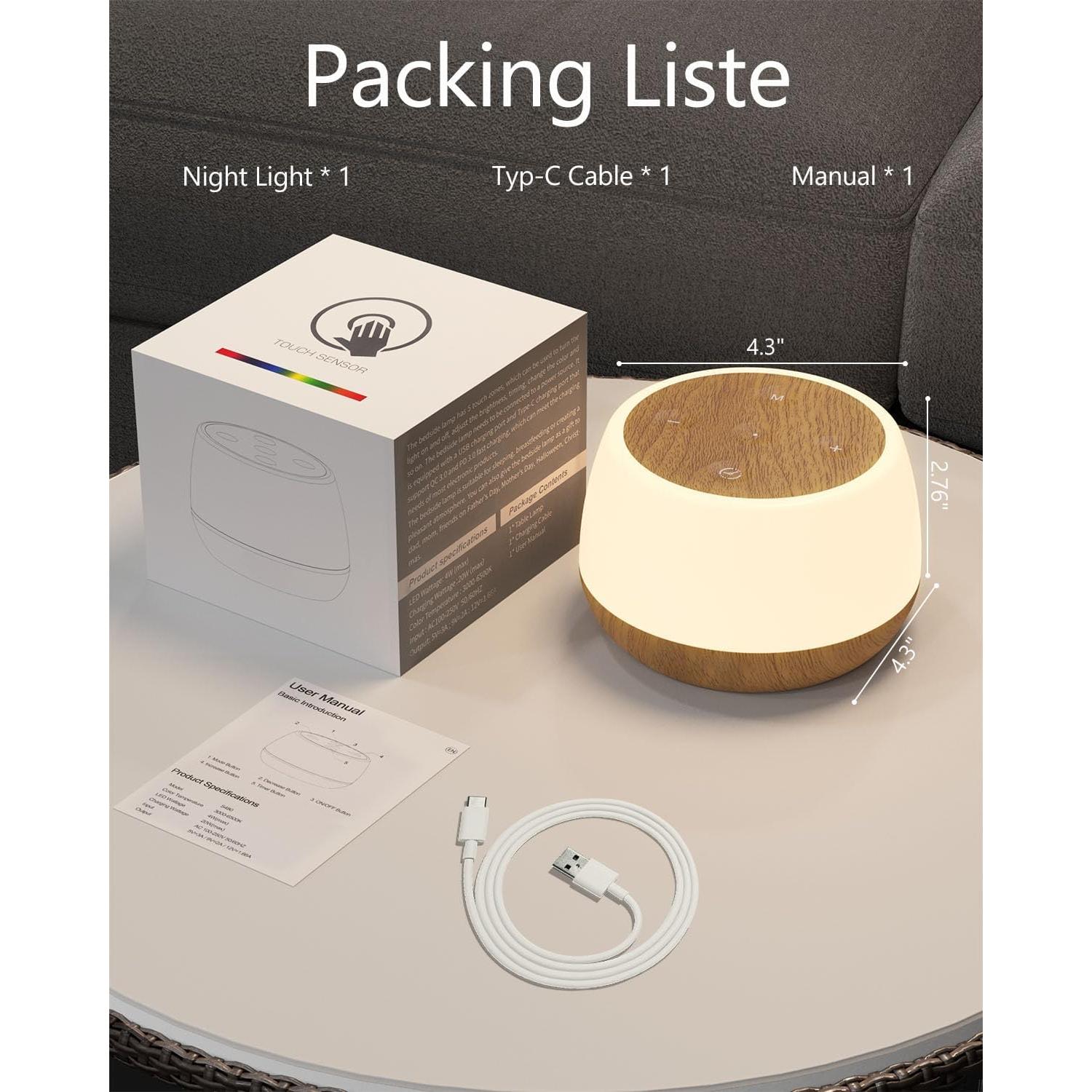 Luz Nocturna Táctil Bonsery S490 Recargable 2000mAh 9 Colores