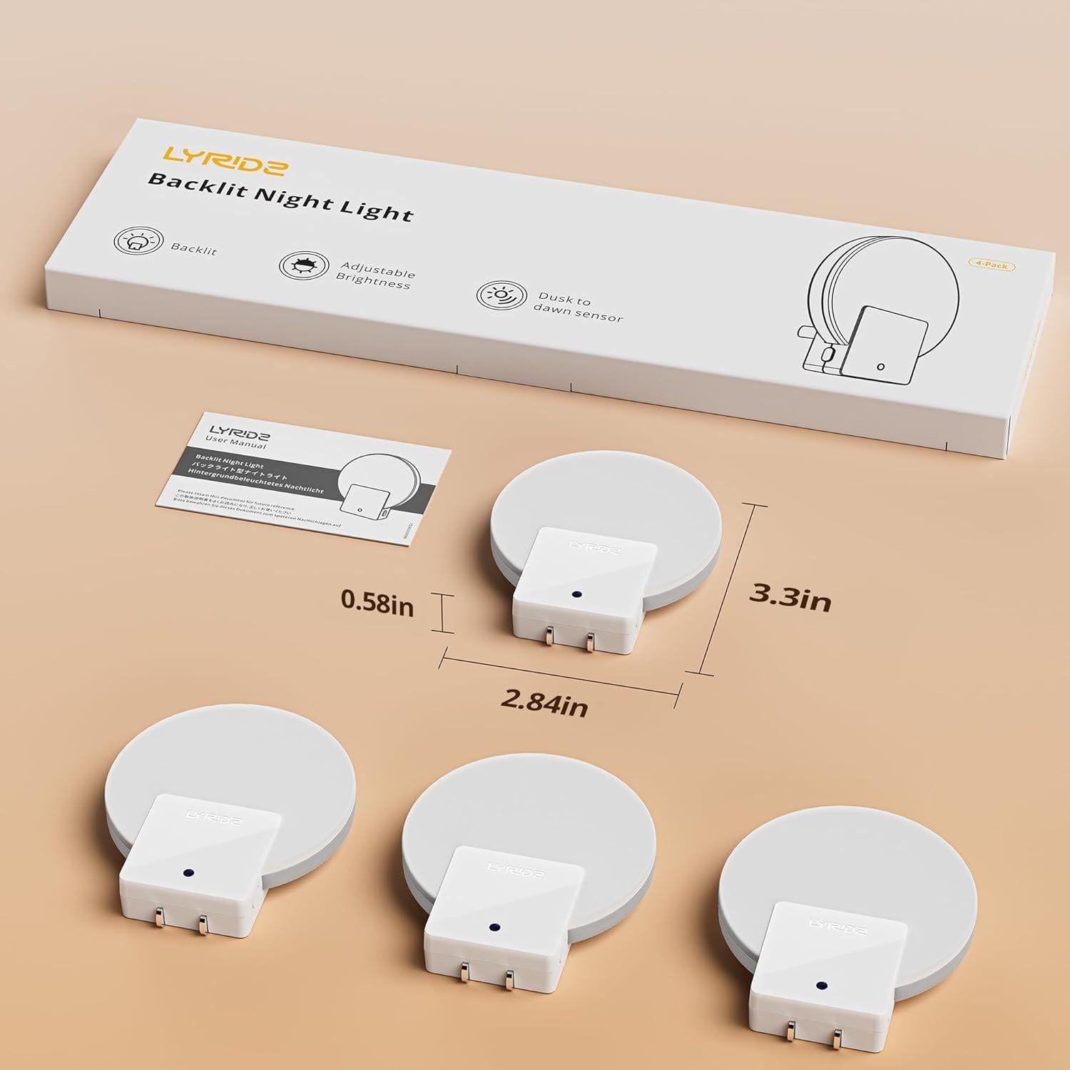 Luz Nocturna LED Lyridz con Sensor Automático 1-50 LM - Paquete de 4