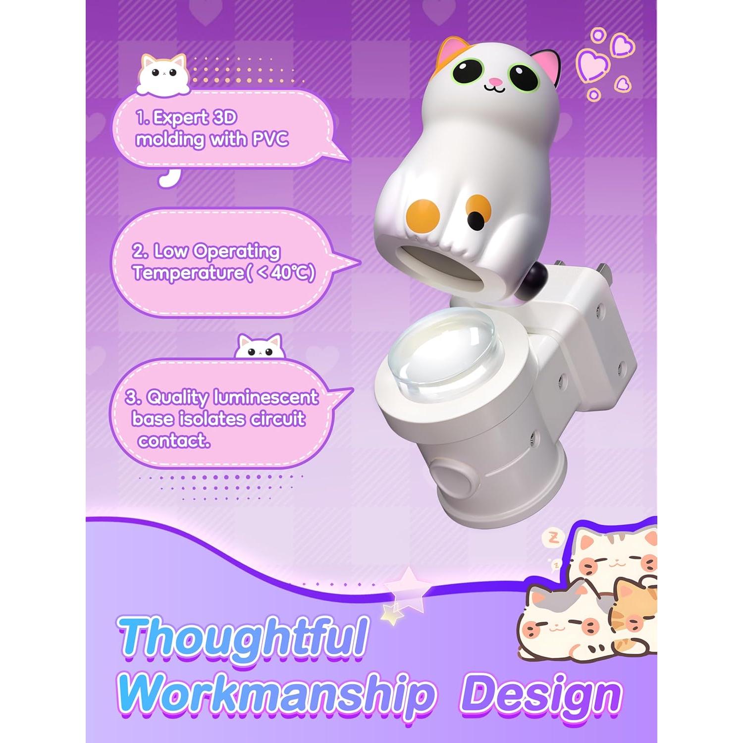 Luz Nocturna 3D KINDEEP Gato Calico con Sensor Crepúsculo