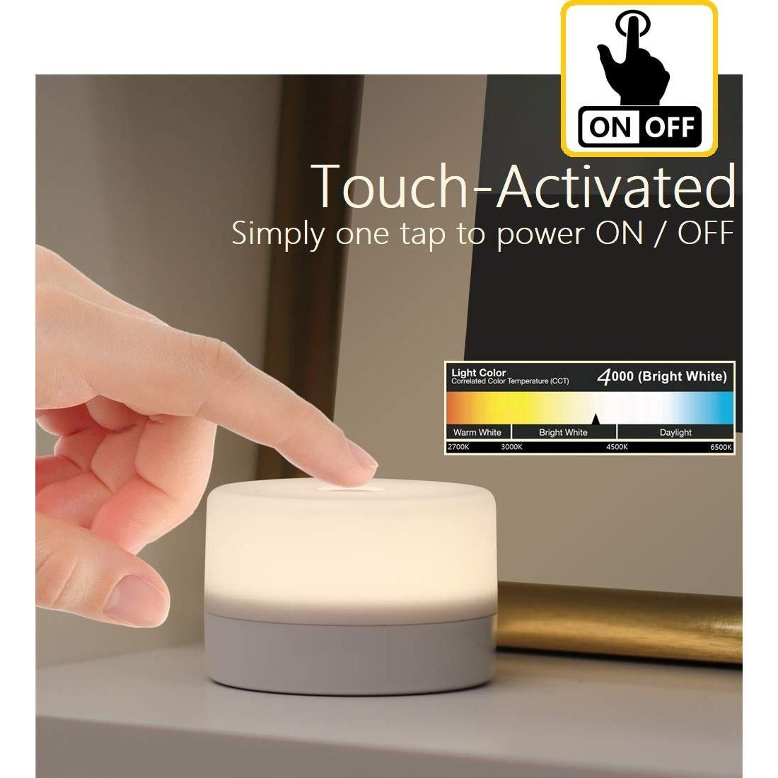 Lámpara de Noche Táctil LED RTSU, Regulable, 70 Lúmenes