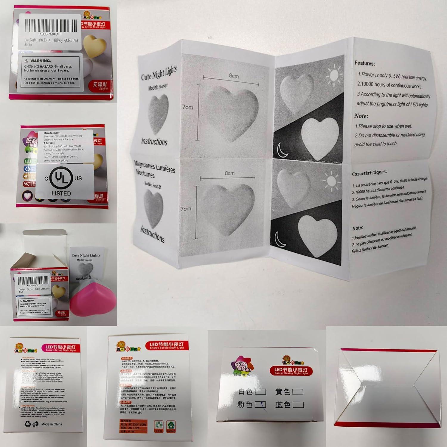 Luz Nocturna Corazón Etigood Rosa con Sensor Automático