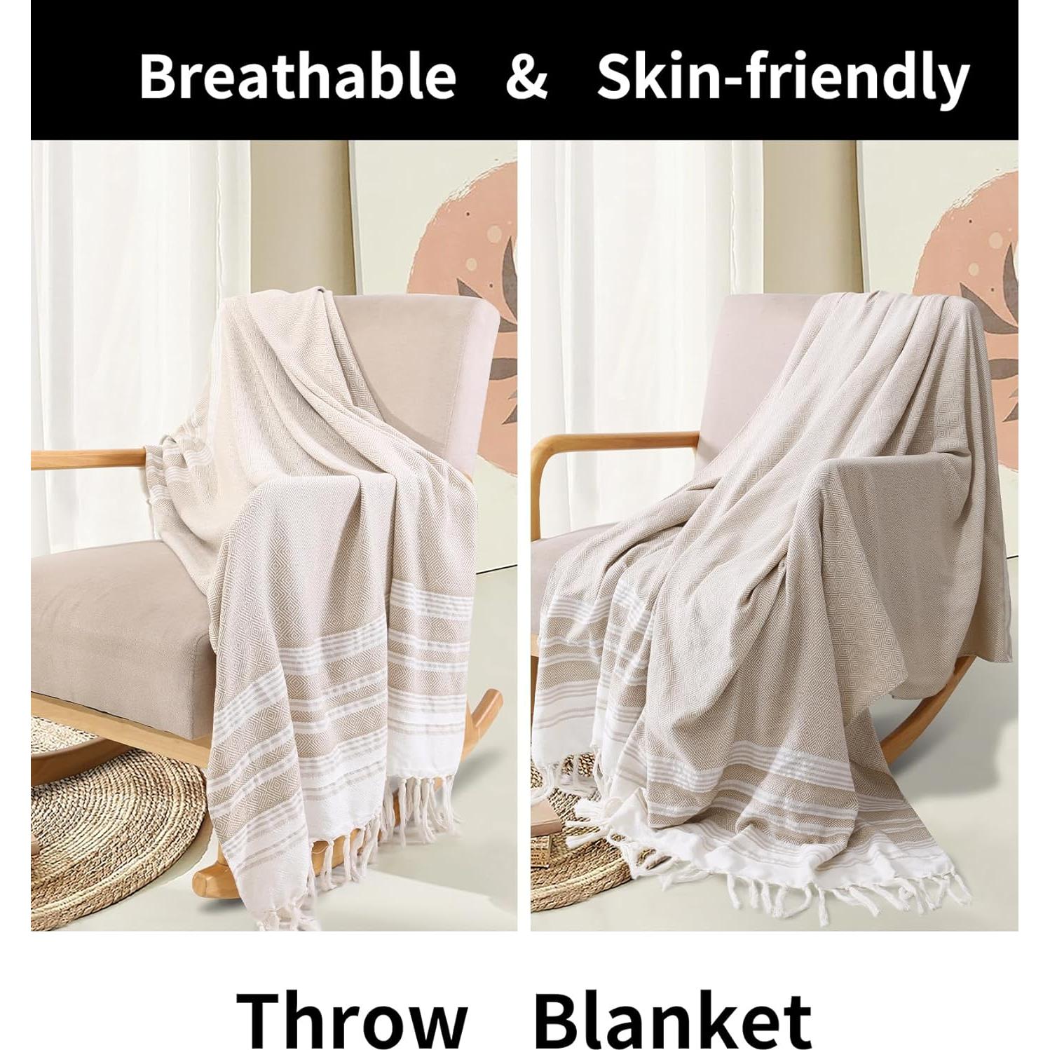 Manta Boho Beige Genovega Extra Grande 127x173 cm Algodón