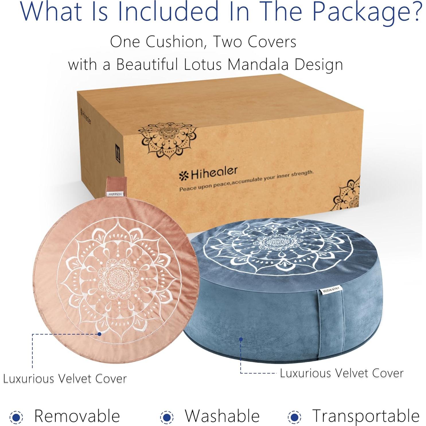 Cojín de Meditación Hihealer de Terciopelo Rosa y Aqua 40.6cm