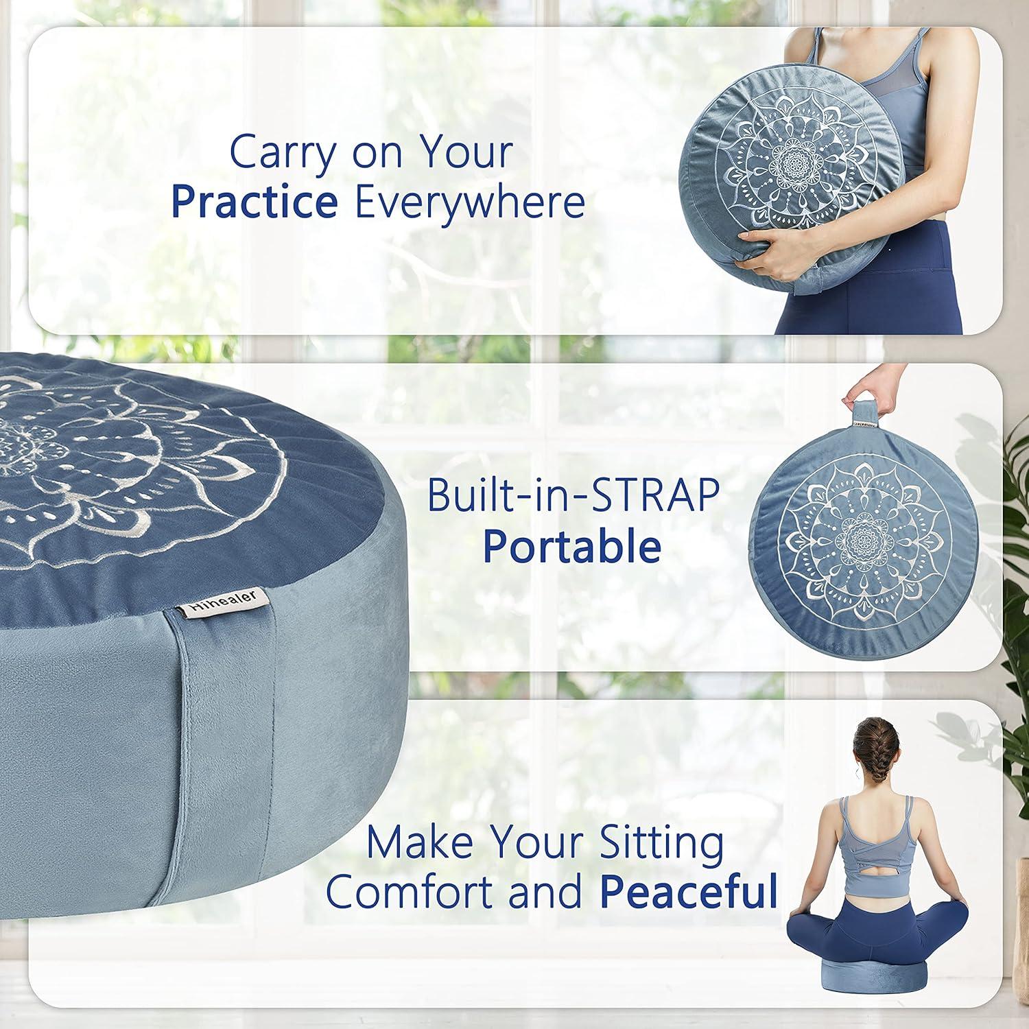 Cojín de Meditación Hihealer de Terciopelo Rosa y Aqua 40.6cm