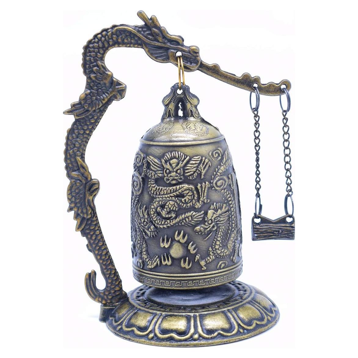 Campana Budista Dragón CYRAN Dorada 12.7 cm Decorativa