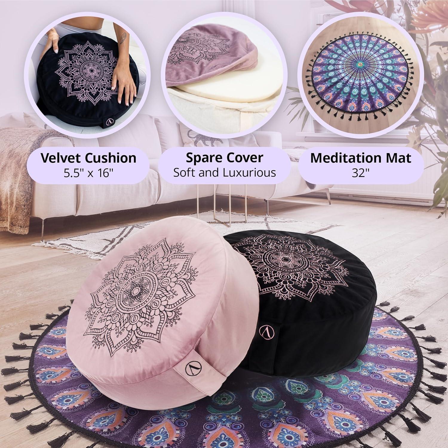 Aila Premium Meditation Cushion – Ergonomic Zafu Pillow with Buckwheat Filling – Includes Extra Washable Cover – Floor Cushion for Comfort & Posture Support – Ideal for Yoga, Mindfulness & Relaxation