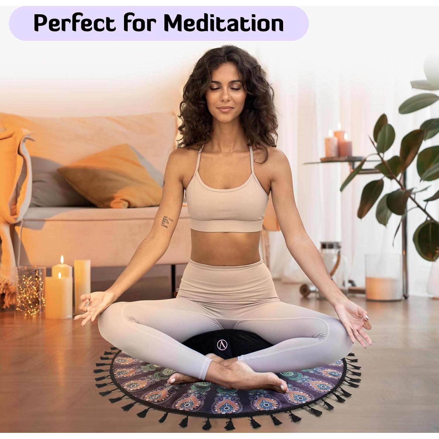 Aila Premium Meditation Cushion – Ergonomic Zafu Pillow with Buckwheat Filling – Includes Extra Washable Cover – Floor Cushion for Comfort & Posture Support – Ideal for Yoga, Mindfulness & Relaxation