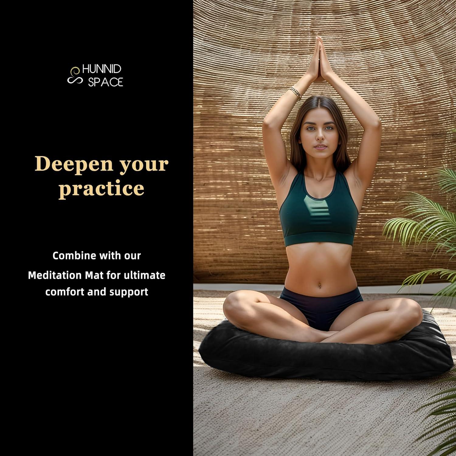 Cojín de Meditación Hunnidspace con Espuma Viscoelástica y Trigo Sarraceno - Soporte Ergonómico para Yoga y Relajación - Funda de Terciopelo Lavable