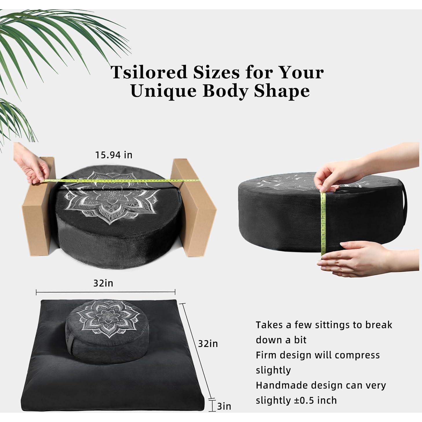 Cojín de Meditación Hunnidspace con Espuma Viscoelástica y Trigo Sarraceno - Soporte Ergonómico para Yoga y Relajación - Funda de Terciopelo Lavable