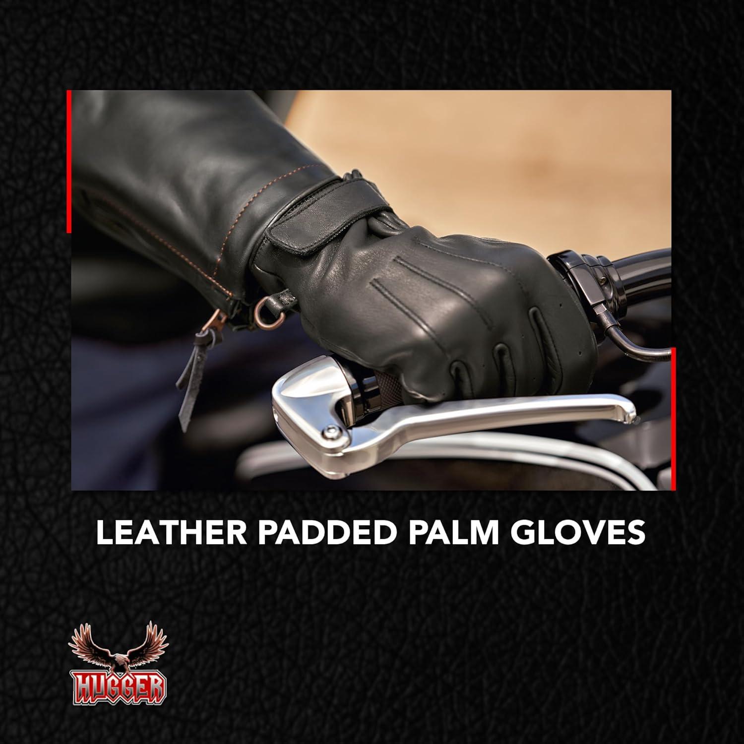 Guantes de Motocicleta Hugger de Cuero Negro 3XL Resistentes al Frío