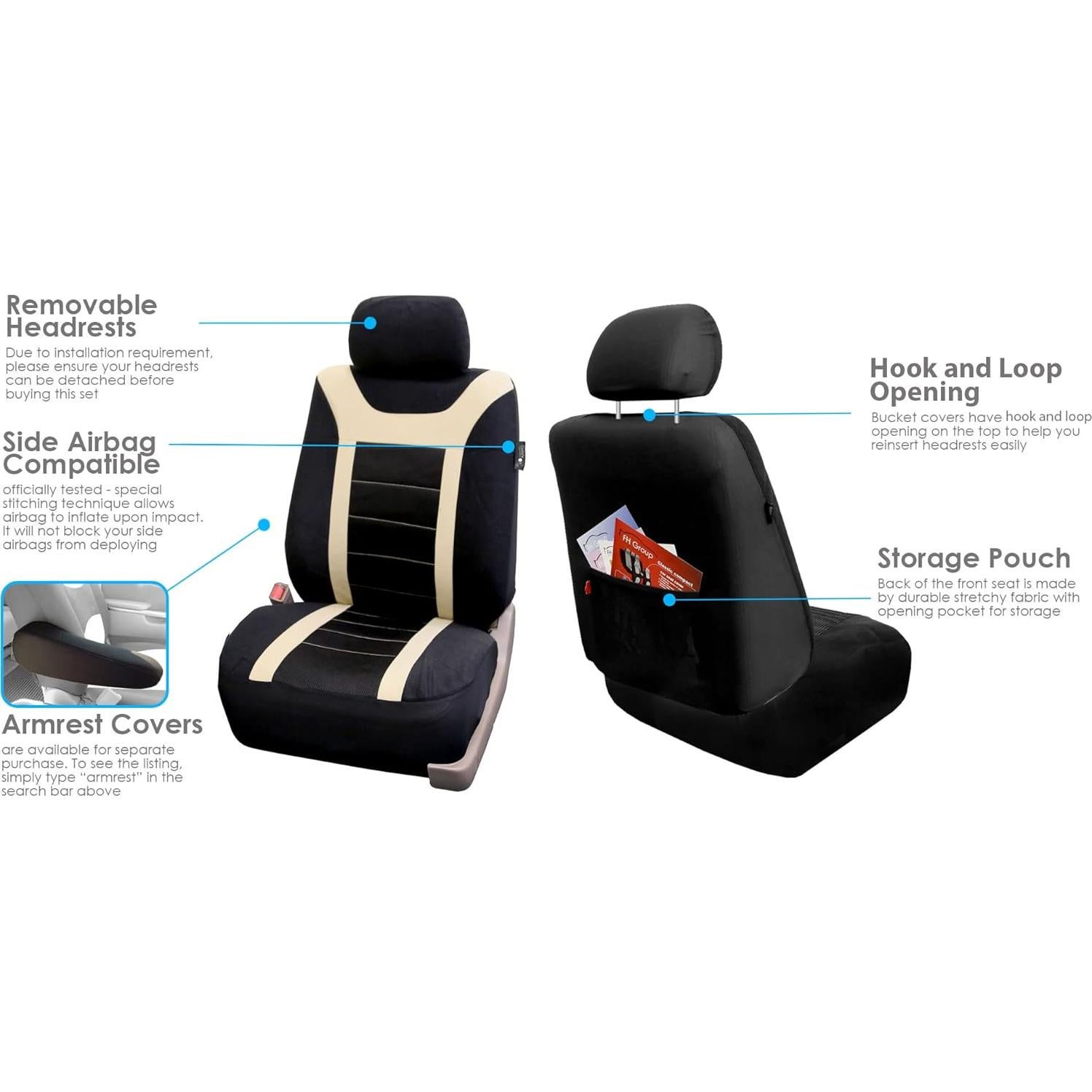 Cubiertas de Asientos Delanteros FH Group Beige y Negro Universal