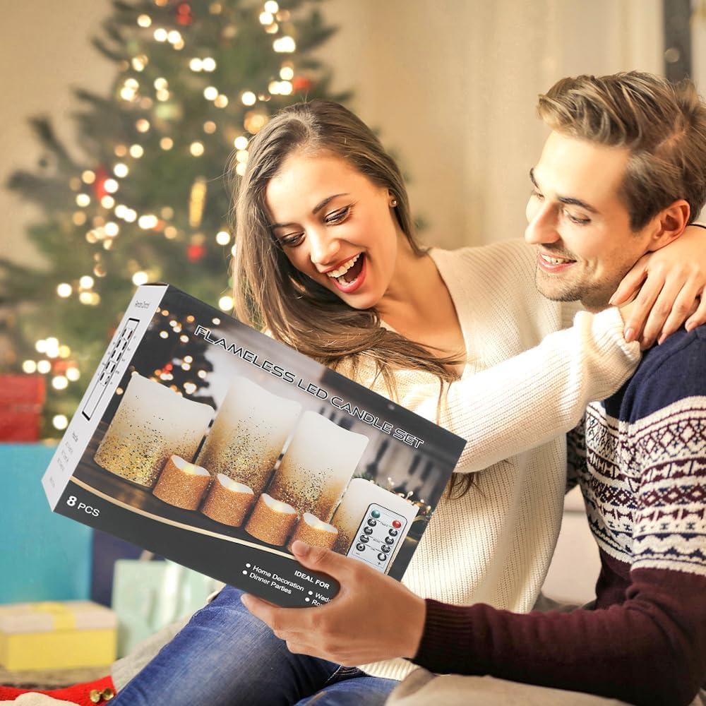 Juego de 8 Velas LED Sin Llama Yinuo Dorado con Control Remoto