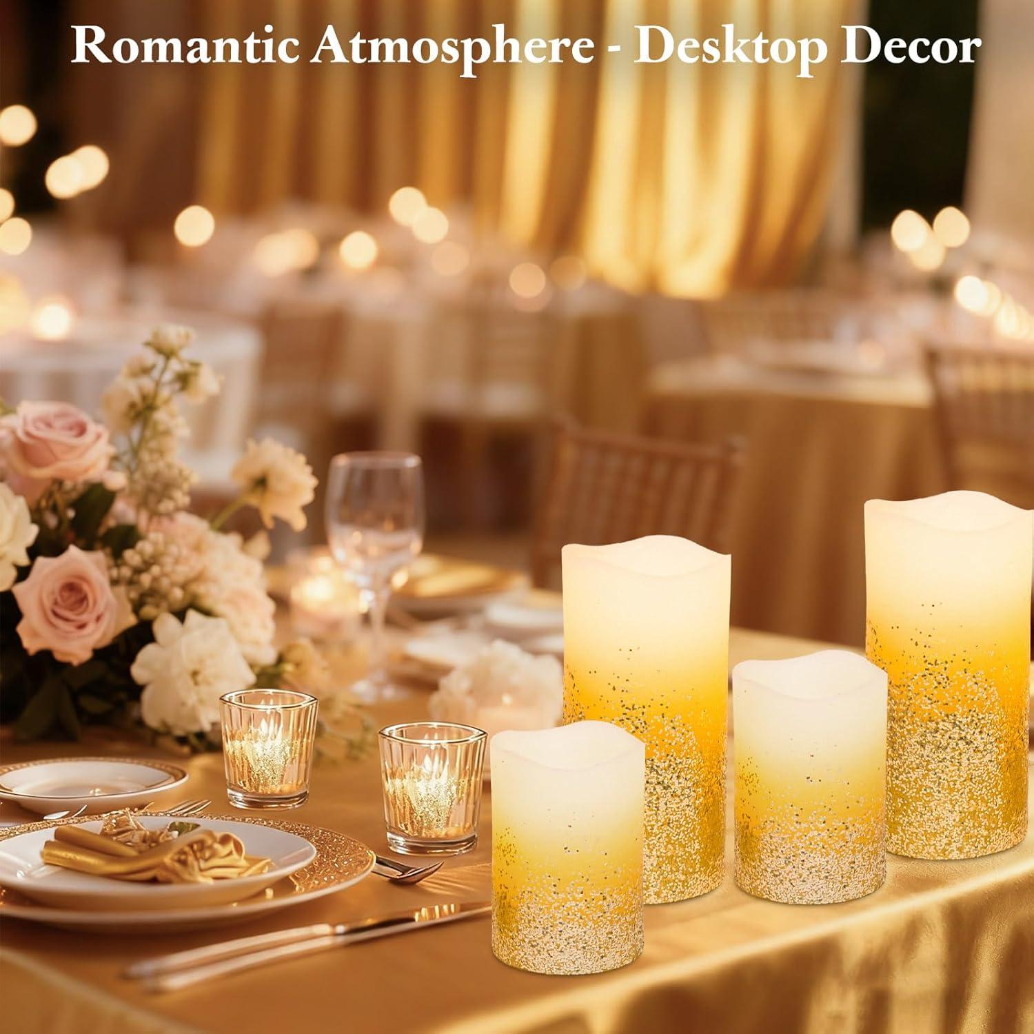 Juego de 8 Velas LED Sin Llama Yinuo Dorado con Control Remoto