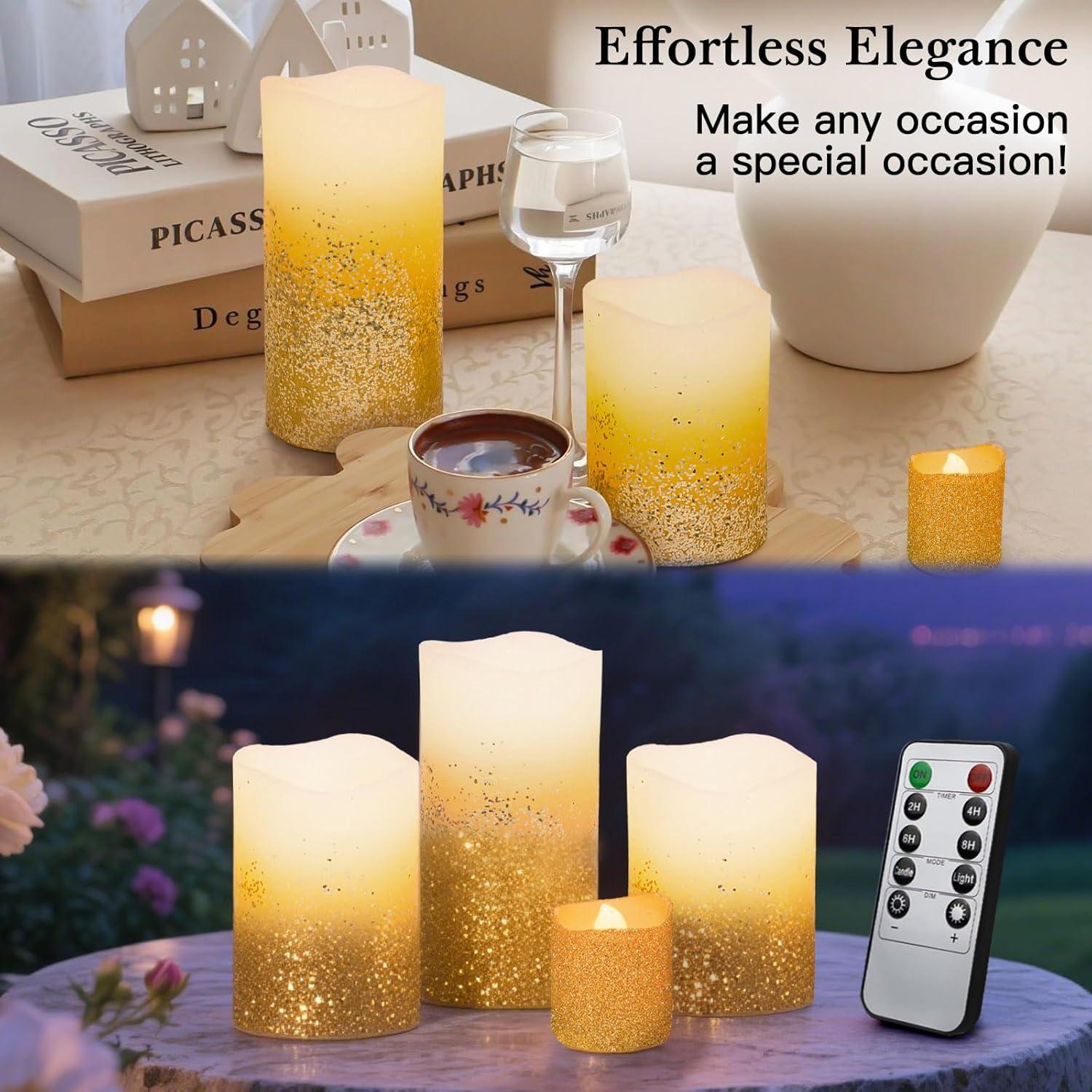 Juego de 8 Velas LED Sin Llama Yinuo Dorado con Control Remoto