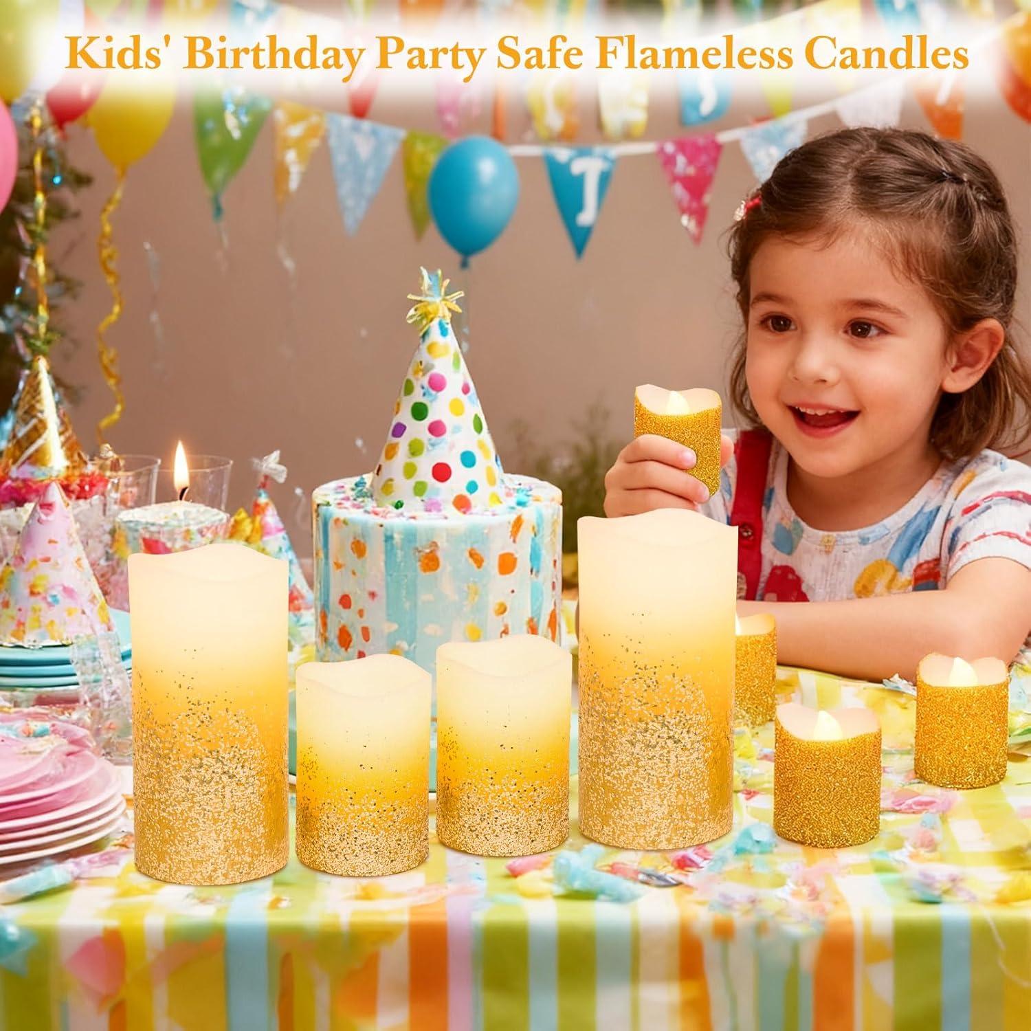 Juego de 8 Velas LED Doradas a Batería con Control Remoto