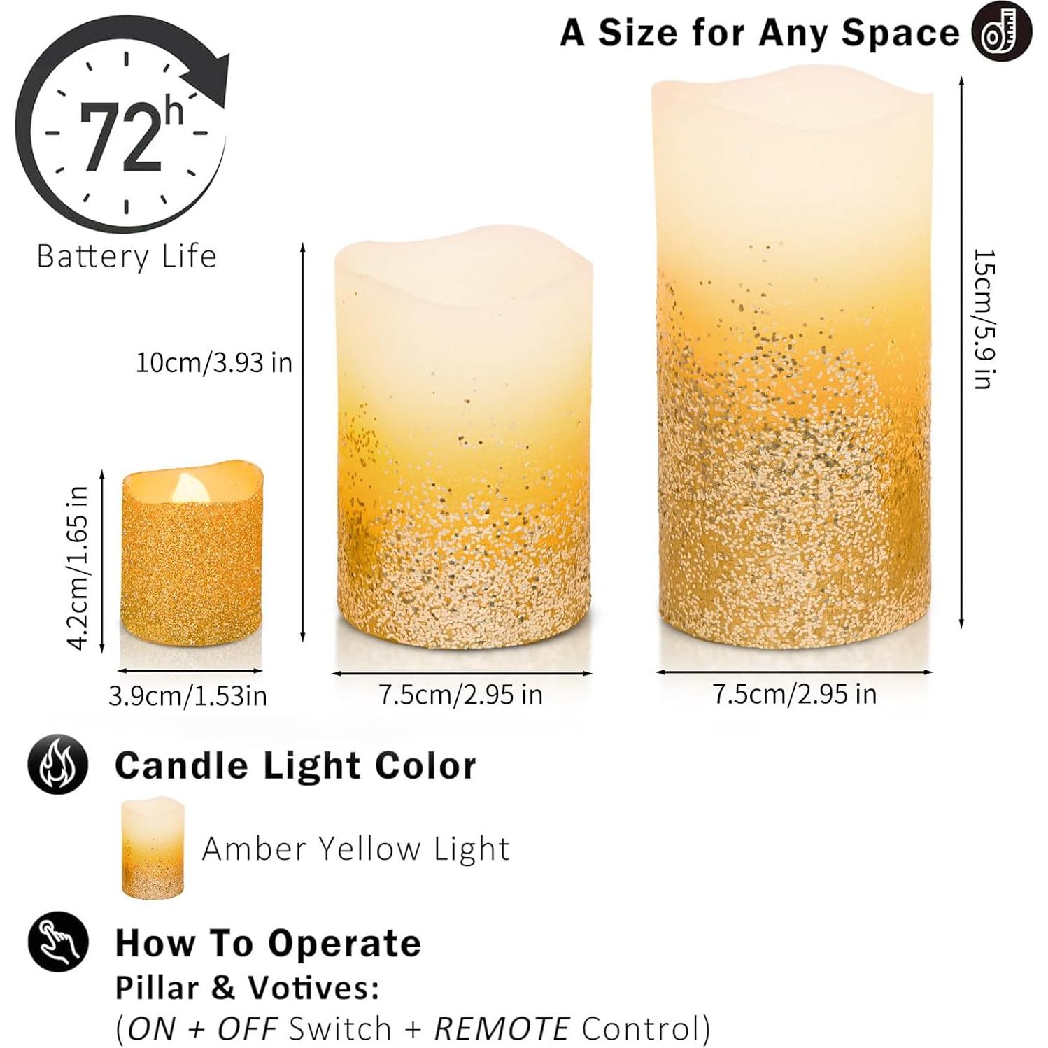 Juego de 8 Velas LED Doradas a Batería con Control Remoto