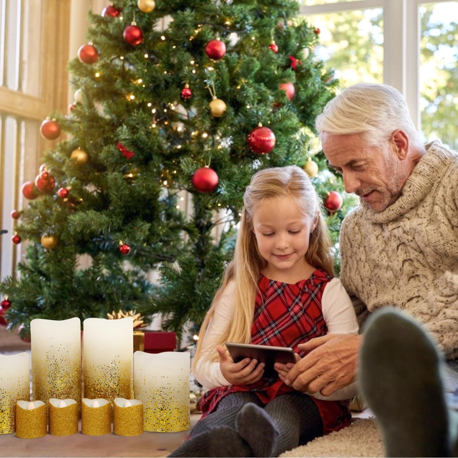 Juego de 8 Velas LED Doradas a Batería con Control Remoto