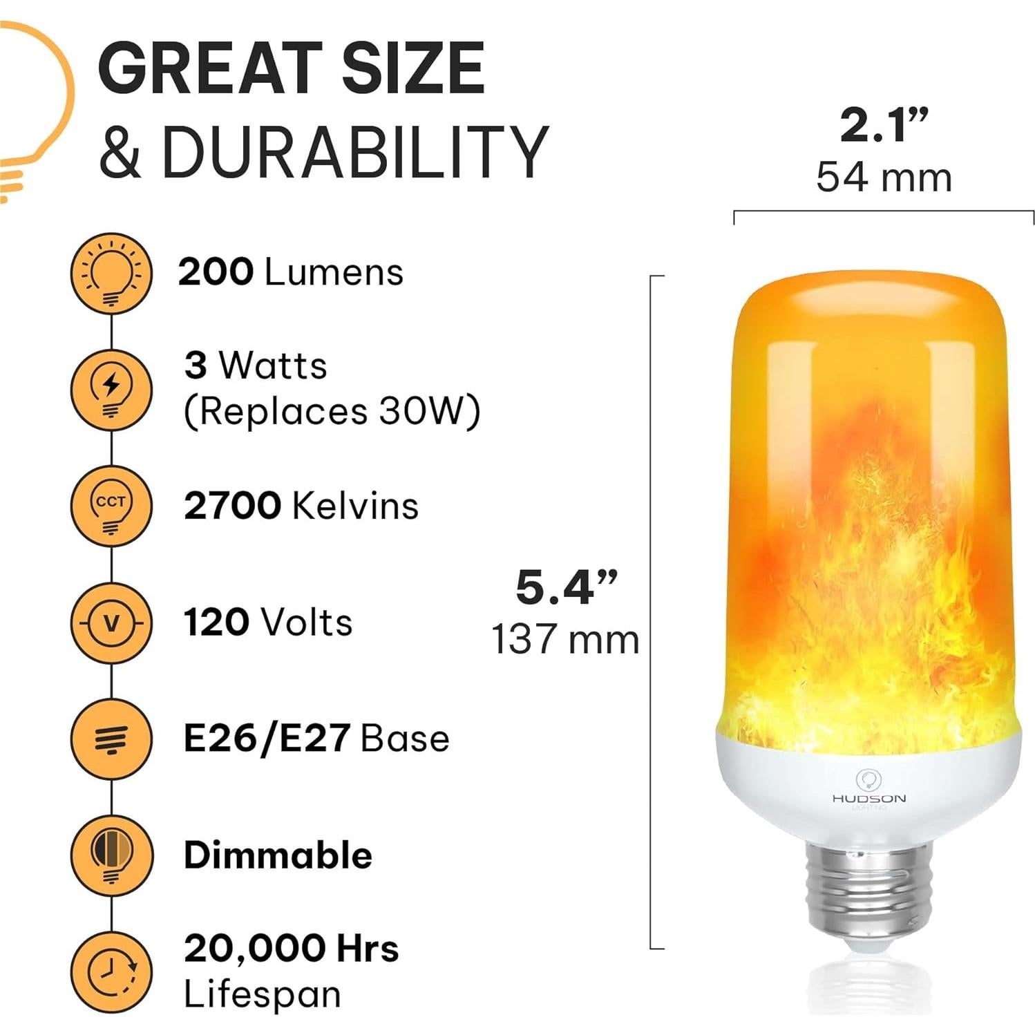 Bombilla LED de Llama Hudson 3W E26 Naranja 4 Modos 13.7cm