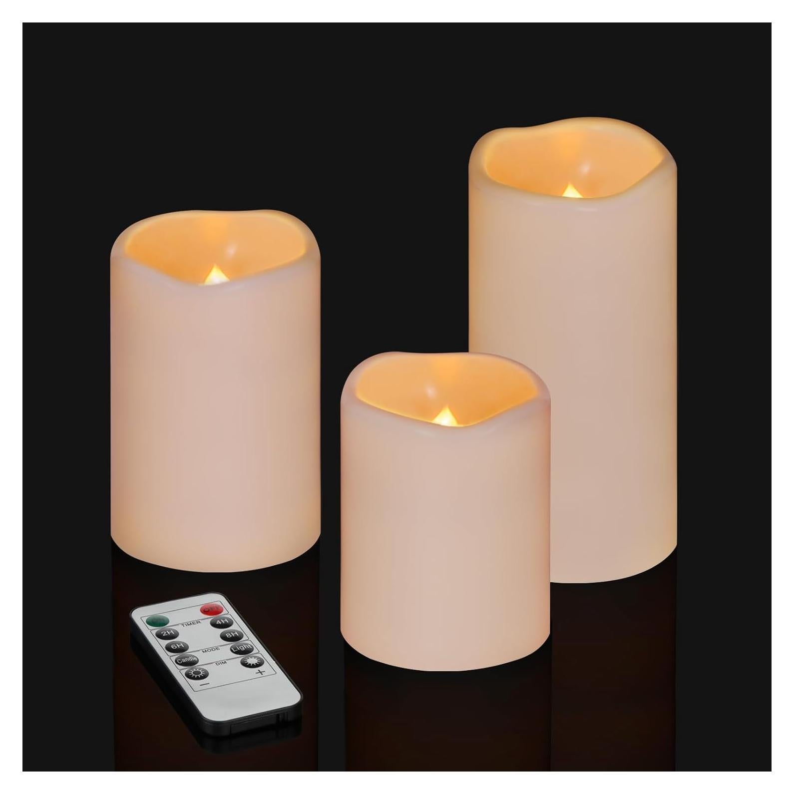 Juego de 3 Velas Sin Llama Artmarry 4" 5" 6" Marfil con Control Remoto