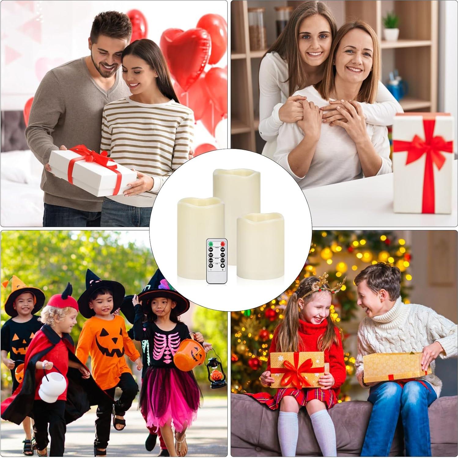 Juego de 3 Velas Sin Llama Artmarry 4" 5" 6" Marfil con Control Remoto