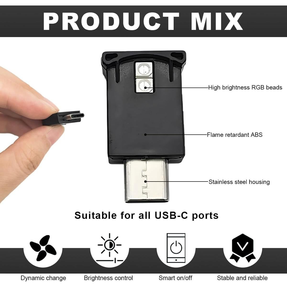 Luz Ambiental LED USB Tipo C Wevdn, Brillo Ajustable RGB