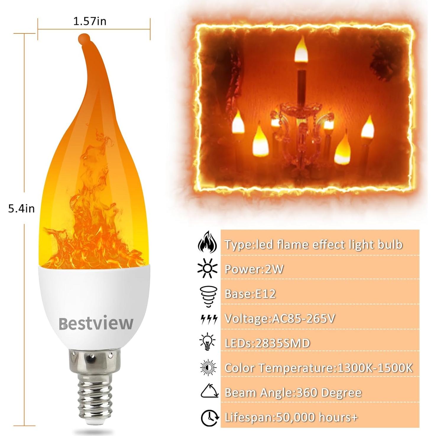 Bombillas LED E12 con Efecto Llama Bestview - Paquete de 2