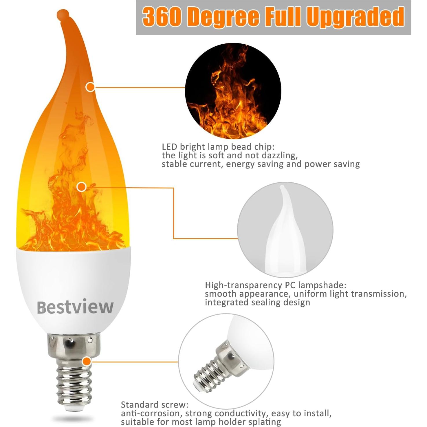 Bombillas LED E12 con Efecto Llama Bestview - Paquete de 2