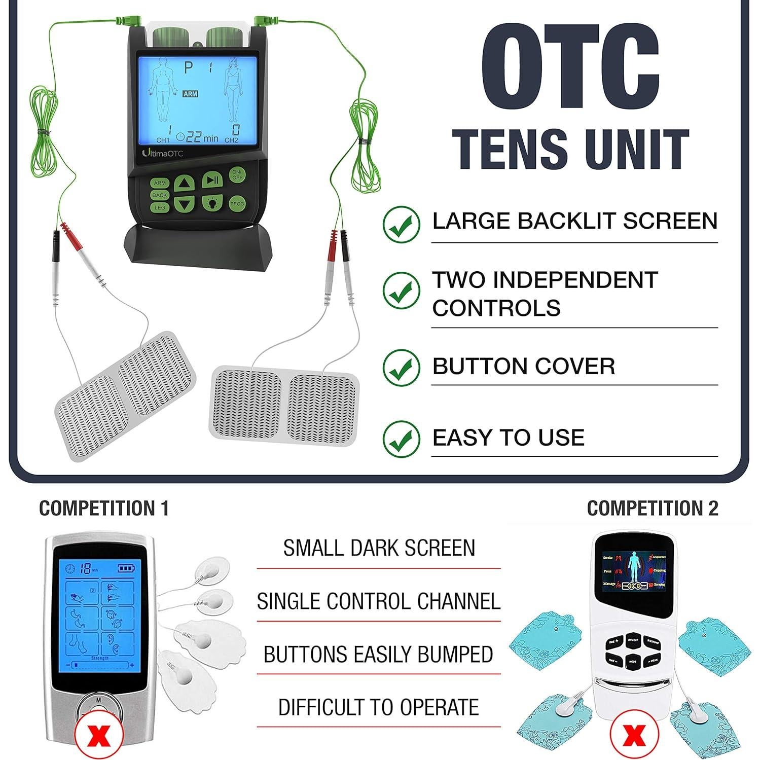 Masajeador Eléctrico TENS Ultima OTC - Alivio Dolor 8 Zonas