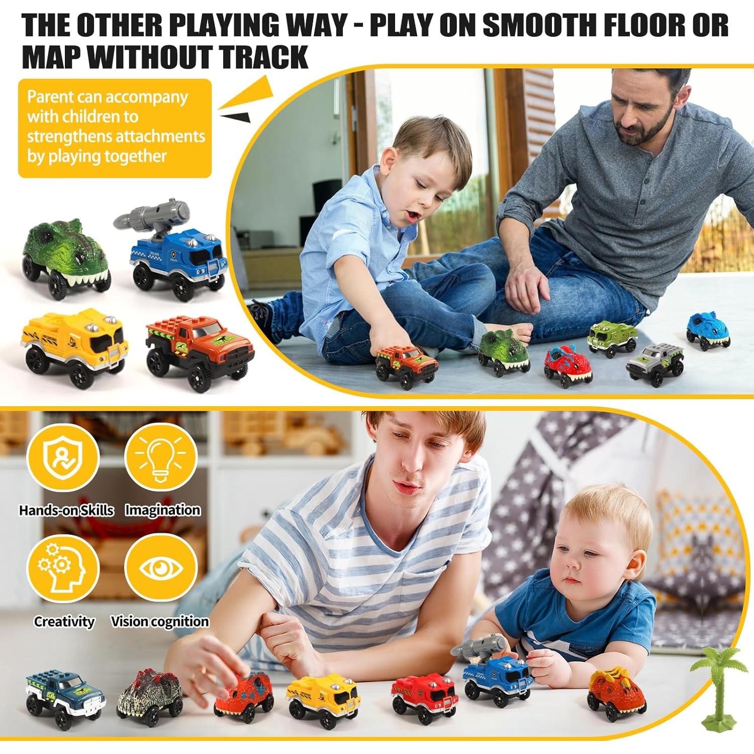 Coches de Pista de Dinosaurio Save Unicorn - 3 LED, 9 cm