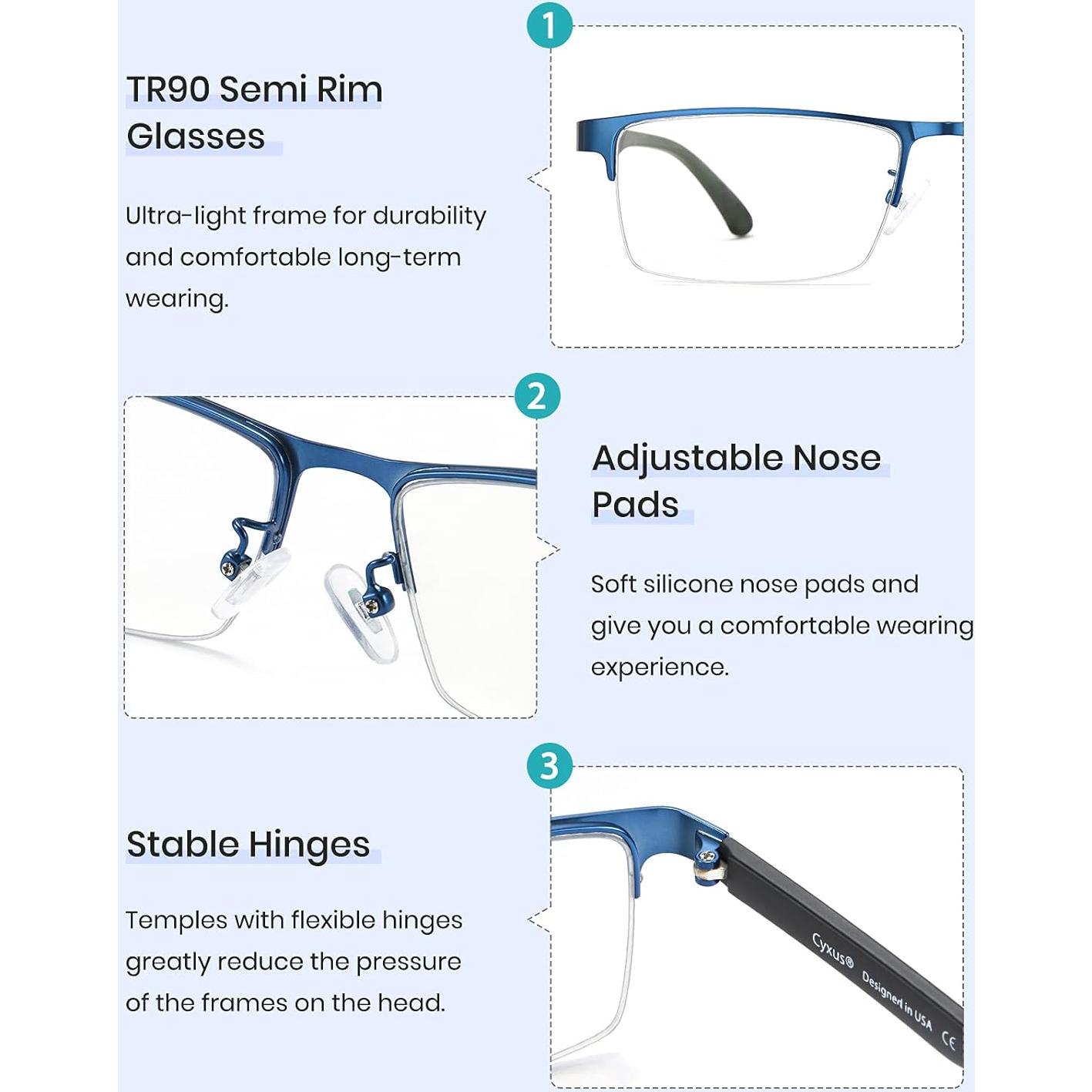 Gafas de Luz Azul Cyxus para Hombres - Montura TR90, UV 99% - Alivio Fatiga Visual